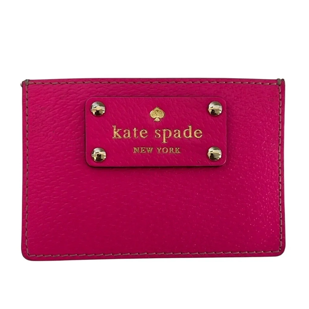 Kate Spade Graham Wellesley Pink Tan Leather Card Holder EUC Slim Wallet